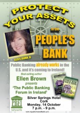 EVENT: Cork 14 Oct – Best selling Author Ellen Brown speaking in Cork about Public Banking